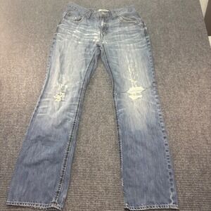 BKE Denim Derek Distressed Straight Leg Jeans Light Wash 31L Mens Size 31x33